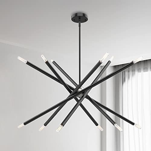 Kighsin Modern Modern 12 Light Black & Chrome Silver Sphere Sputnik lustre meados do século Luz de pendente