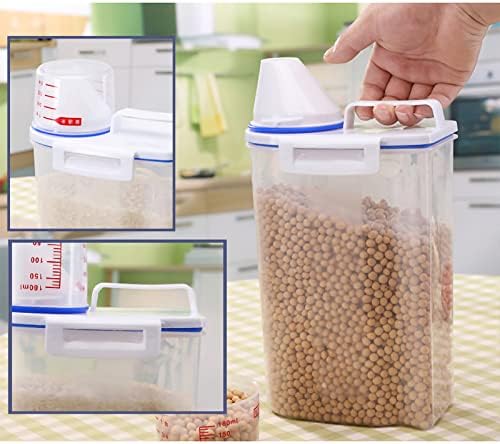 Distribuidor de recipientes de cereais de armazenamento de arroz com bpa de design de copo de medição