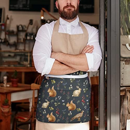 Aquarela florestal da cintura animal garçom servidor chef meias aventais com alça longa para homens