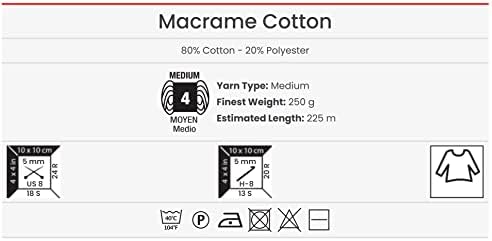 Cores harmoniosas do algodão de Yarnart Macrame, artesanato exclusivo de macram 8,80 oz, 246,06 jardas