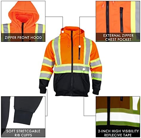 Sorto de segurança para homens de alta visibilidade reflexiva ANSI Classe 3 Fleece Full Zip Compare