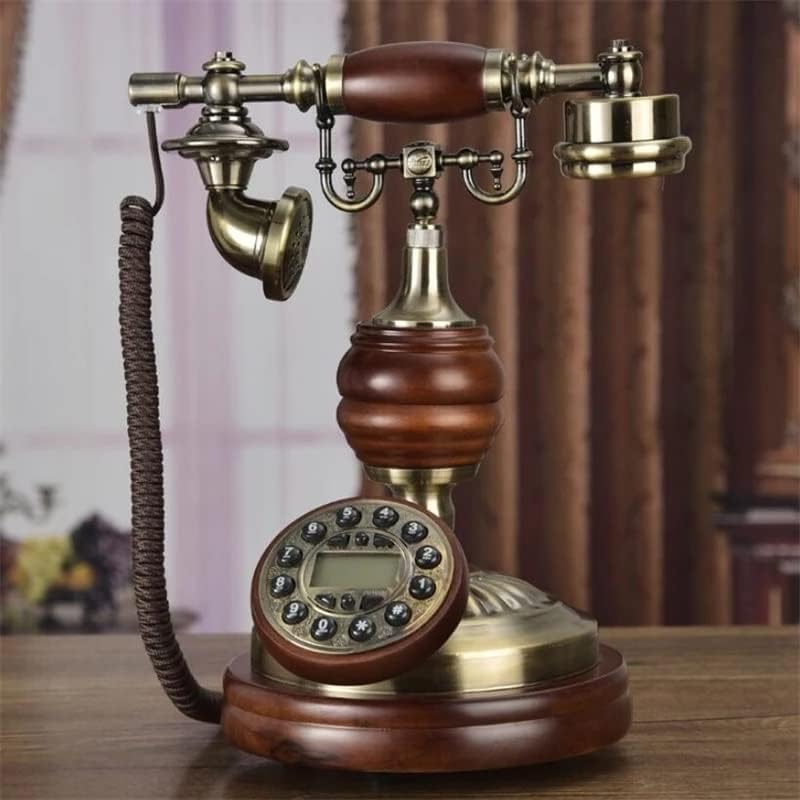 Quul antigo telefone fixo retro toque home touch Dial de madeira sólida telefone telefone azul luz de fundo+mão