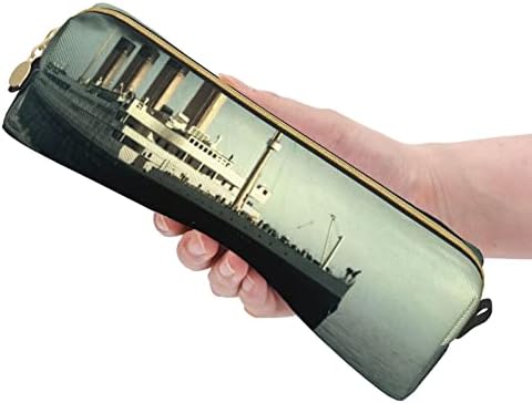Bolsa de caixa de lápis de couro Titanic com zíper para mulheres maquiagem portátil durável