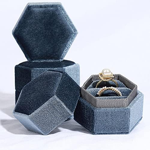 Caixa de anel de veludo, suporte de exibição de anel duplo e lodamente com tampa destacável para
