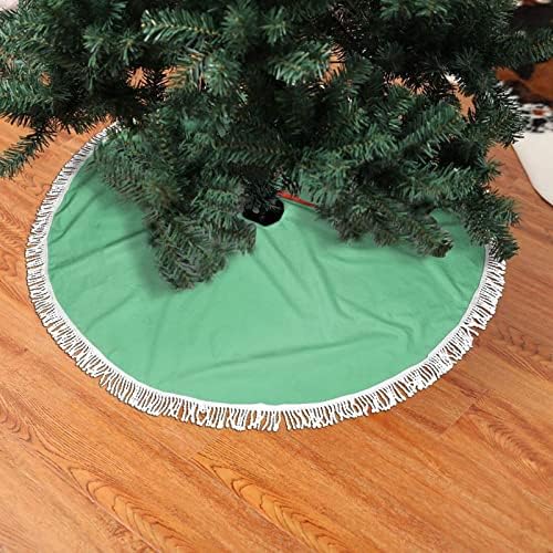 Saia de árvore de Natal verde de cabelo, tapete de saia de árvore de Natal com borla para decoração