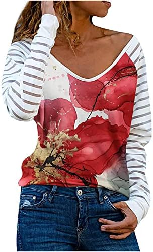 Mulheres primavera de moda O-pescoço o-pescoço solto camisas de manga comprida Blusa de retalhos impressos