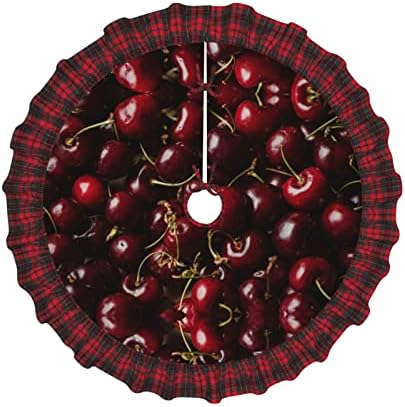 Saia de árvore de linho Faux Red Cherry Faux Salia de árvore xadrez vintage Tamanho 30/36/48 polegadas de diâmetro