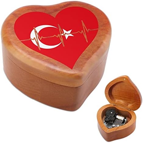 Love Turquia, batimentos cardíacos Caixa de madeira de mush windup em forma de coração estampado caixas musicais