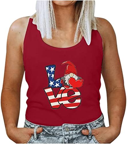 Tampas de tanques para mulheres soltas Fit 4 de julho Camisas sem mangas EUA