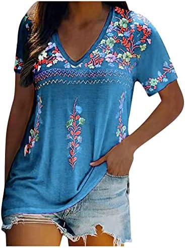 Camisa mexicana para mulheres vintage estilo étnico bordado floral bordado blusa camponês solto maiús
