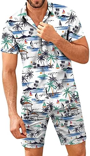 Roupas de trilhas de 2 peças para homens Camisa havaiana vintage de manga curta e sets curtos Fashion Holiday