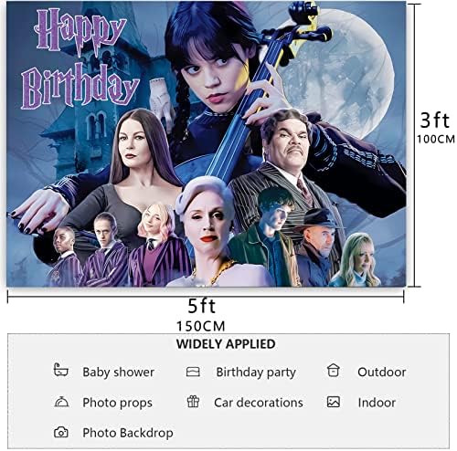 Quarta -feira Addams Birthday Party Supplies, 5x3 ft quarta -feira Addams Cartoon Feliz aniversário Banner