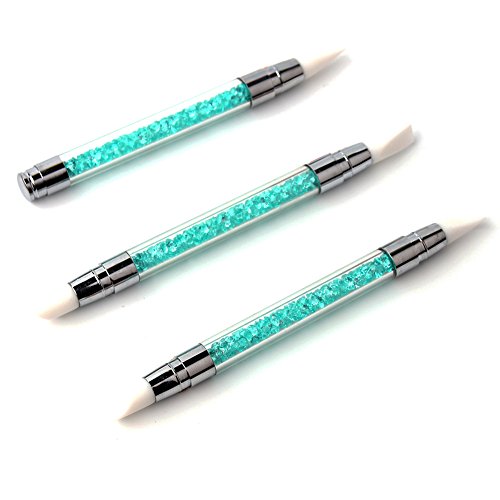 Wokoto 3 PCs Definir 2 maneiras de silicone unhas de acrílico escovas de caneta de acrílico Definir Blue Rhinestones