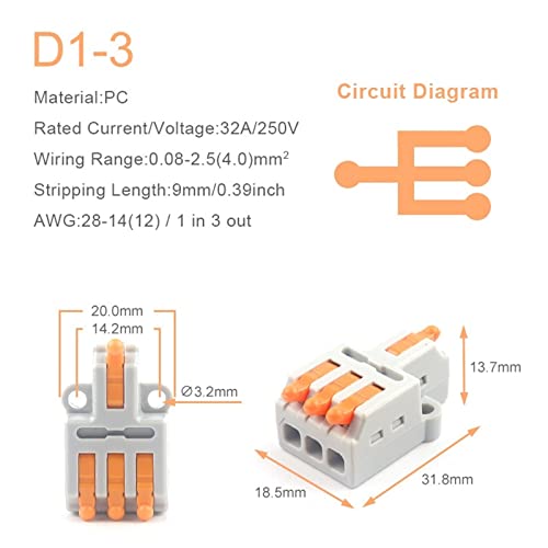 5pcs Connector de fio compacto universal Splitter Splitter Bloco de emenda elétrica de cabo elétrico para 28-12awg