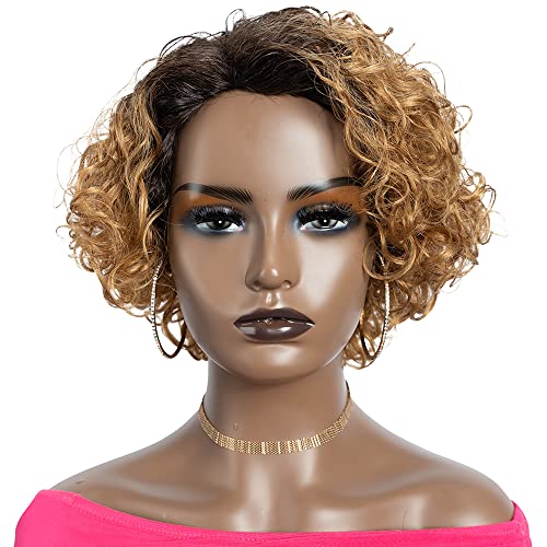Rebecca Fashion Wavy Wavy Human Human Wigs para mulheres negras ombre marrom escuro até mel cor loira