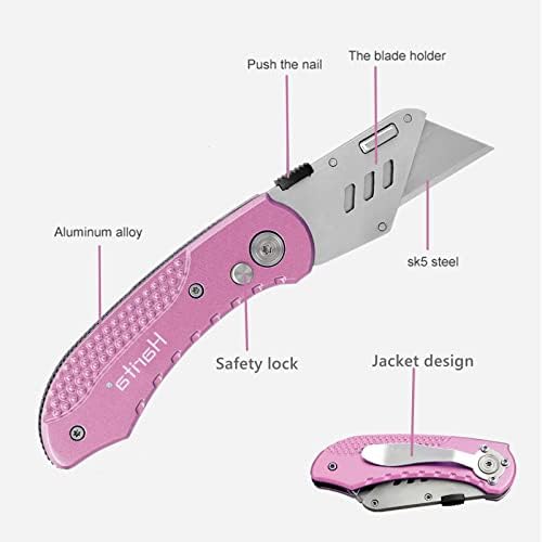 Cutter de faca dobrável Cutter de troca rápida lâminas, mecanismo de bloqueio para trás, clipe de correia portátil,
