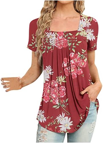 Scoop pescoço camiseta feminino outono de verão de manga curta 2023 Algodão gráfico floral camiseta de blusa