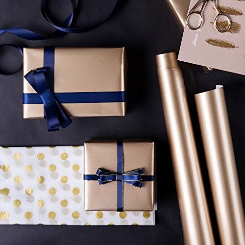 Rolo de papel de embrulho wrapaholic - impressão de ouro e marinha com linhas de corte para aniversário, férias,