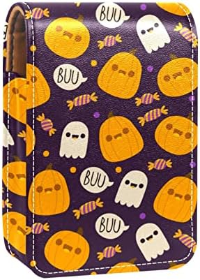 Mini estojo de batom com espelho para bolsa, Happy Halloween Pumpkin Pattern Case Portable Titular Organização