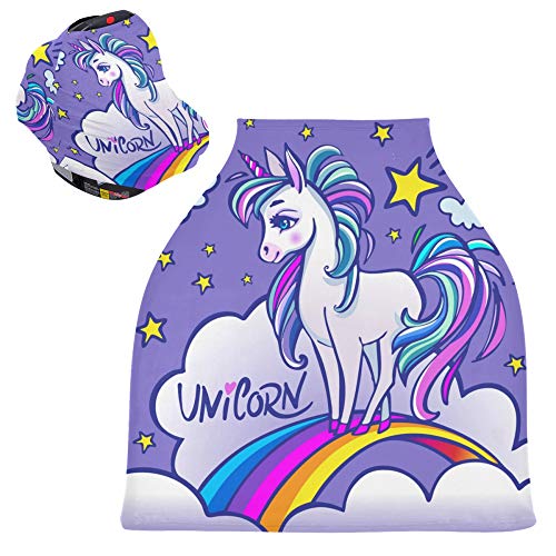 Yyzzh Magic Fantasy Unicorn Rainbow Star Cloud Capas de assento de carro de bebê elástico cobertura infantil covers