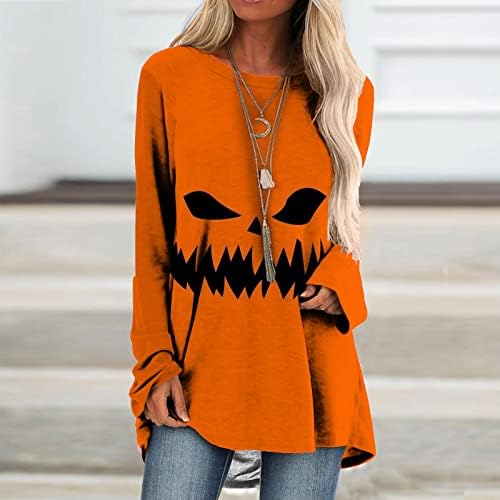 Camisa de tops casuais para leggings Halloween impresso Longo pescoço redondo largo de mangas compridas moletom