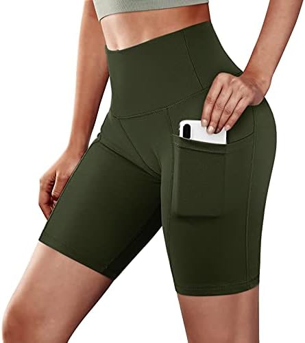 Treino de cintura alta feminina shorts de ioga com bolsos não transparentes de barriga de controle de barriga
