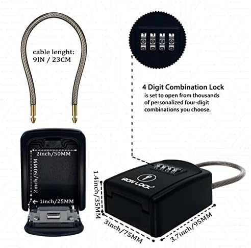 Iron Lock ® - Caixa de trava de tecla portátil com cabo de cabo removível Combinação de 4 dígitos à prova d'água