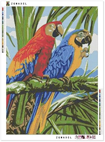 Kits de pintura de diamante 5D ZGMAXCL DIY para adultos Papagão redondo completo e geme de árvore Gem