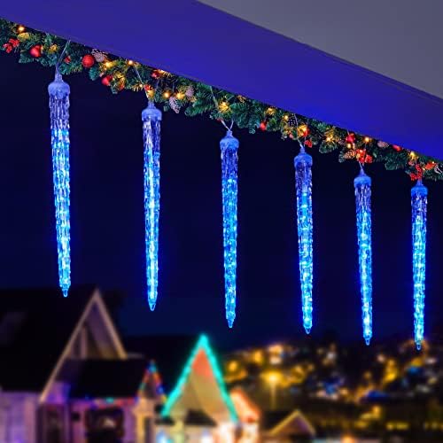 Luzes de iCular de Natal ao ar livre, 10 pés. Luzes de chuveiro de meteoros com 10 grandes folhas,