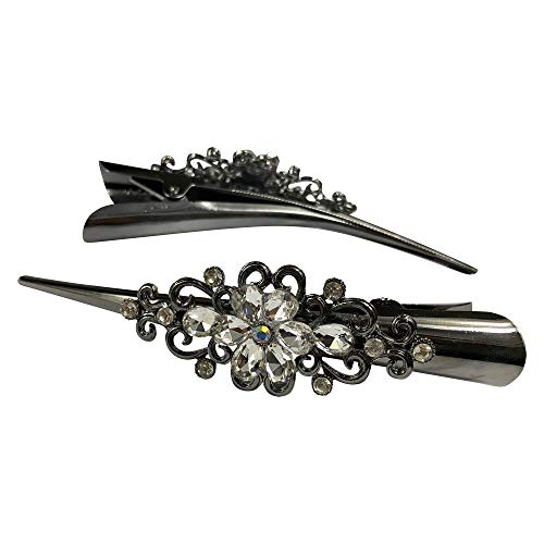 Clipes de cabelo de metal retro grandes clipes de pato de flores clipes stromestone cabelos com dentes pinos