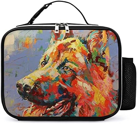 Colorido shepherd cão alemão Arte reutilizável para almoçar bolsa de lancheira isolada recipiente para viagens