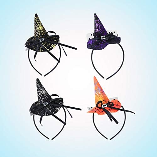 Lurrose 4pcs Witch Hat Banding, Halloween Dress Up Hairband Spider Web Witch Hair Accesory For