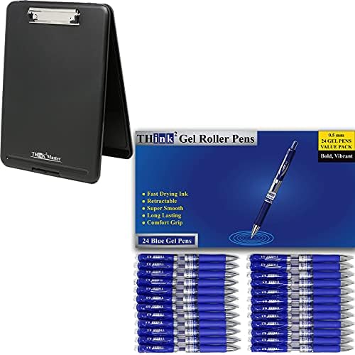Think2Master [24 canetas - canetas de gel retrátil de tinta azul2. & Black Plastic Storage Disleboard. Canetas de