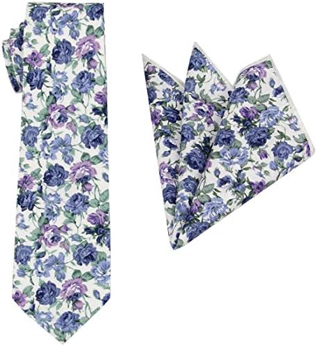 Conjunto de gravata de algodão com estampa floral para homens: gravata com quadrado de bolso - casamento