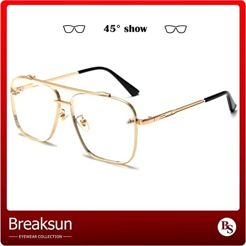 Breaksun Square Aviator Sunglasses para homens Mulheres Moda Vintage Diamond Cutting Lens Classic Military