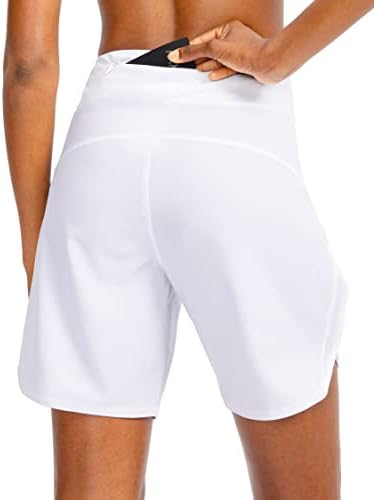 Dyorigin Women's 7 Athletic Running Shorts com 3 bolsos com zíper de comprimento shorts de cintura