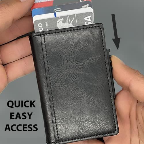 Pop -up Minimalist Leather Cartet - Stealth Card Titular com bolso de couro - Bloqueio RFID - Caso