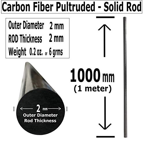 Karbxon - haste redonda de fibra de carbono - 2 mm x 1000 mm - haste sólida redonda pultrudada - acabamento