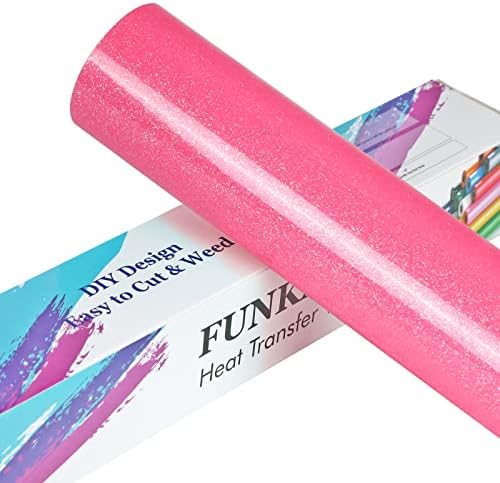 Funkaka Glitter brilha no vinil HTV escuro, 12 polegadas de transferência de calor rosa de 12 polegadas