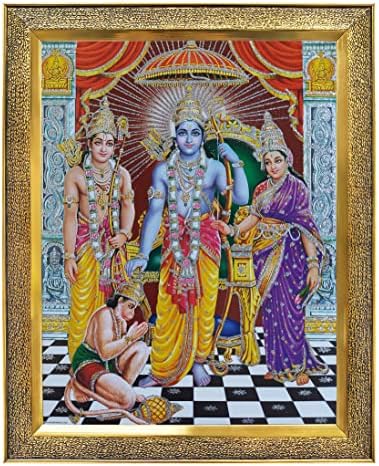 Koshtak Ram Darbar/Ram Sita com Laxman e Hanuman Ji moldura com vidro inquebrável para penduramento de parede/presente/templo/puja