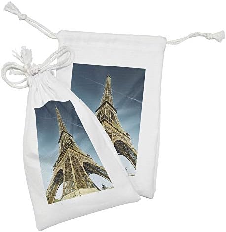 Ambesonne Eiffel Tower Fabric bolsa Conjunto de 2, Paris Landmark Architecture France Travel Destination, Small