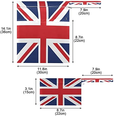 UK Union Jack Bandeira britânica Bolsa seca molhada 2 pacote com zíper, bolsa de fraldas de fraldas Bolsa