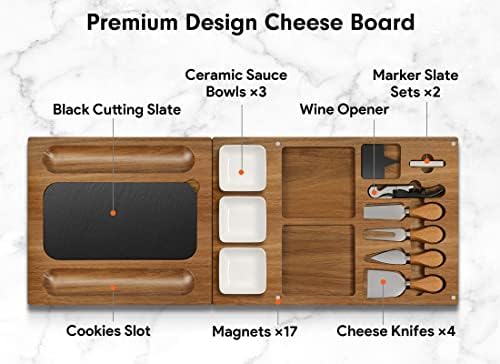 Easoger Acacia Cheese Board and Knife Set - 28 × 11 Conjunto de placa de charcuterie extra grande, Magnetic