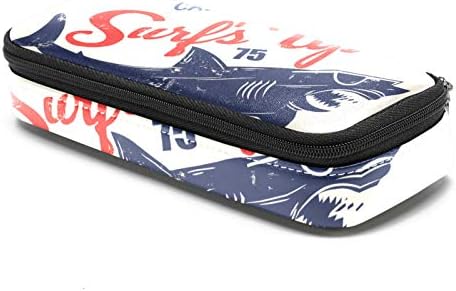 Saco de caneta para lápis de couro de ataque de tubarão com bolsa de artigos de papelaria dupla com