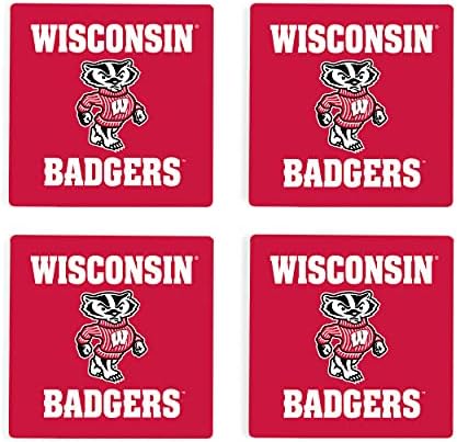 Logotipo de Badgers da Universidade de Wisconsin 4 x 4 Coasteres de cerâmica absorventes pacote de 4