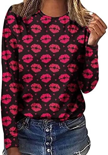 Camas do Dia dos Namorados Tops For Women Fashion Tshirts Lips Graphic Mangas compridas Sortos de camiseta