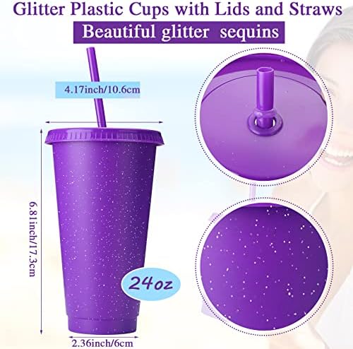 36 Pacote de 24 onças Glitter Reusable Cup com canudos e tampas, copo de plástico com tampas e canudos a granel
