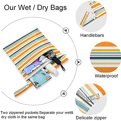Visesunny Modern Stripe 2pcs bolsa molhada com bolsos com zíper lavavelmente espaçosos reutilizáveis ​​para