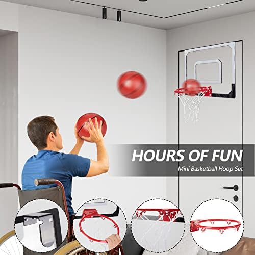 Aro de basquete interno sobre a porta, mini argola de basquete para porta com 3 bolas e acessórios completos