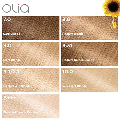 Cor de cabelo garnier olia amônia livre brilhante cor rico em óleo rico em tinta de cabelo, 7,0 loira escura, 2